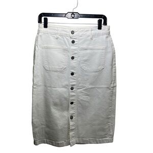 Utility‎ Preppy Nautical Denim Skirt Button Front Midi Skirt 6/28 White Pockets